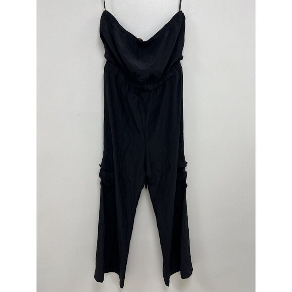 Cynthia Steffe 100% Silk  Wide Leg Pockets jumpsuit Open Top Black Size 12 - Picture 2 of 13